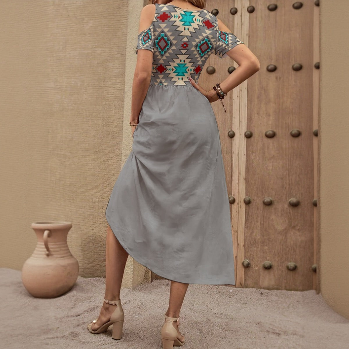 All-Over Print Women's V-neck Off-shoulder Dress