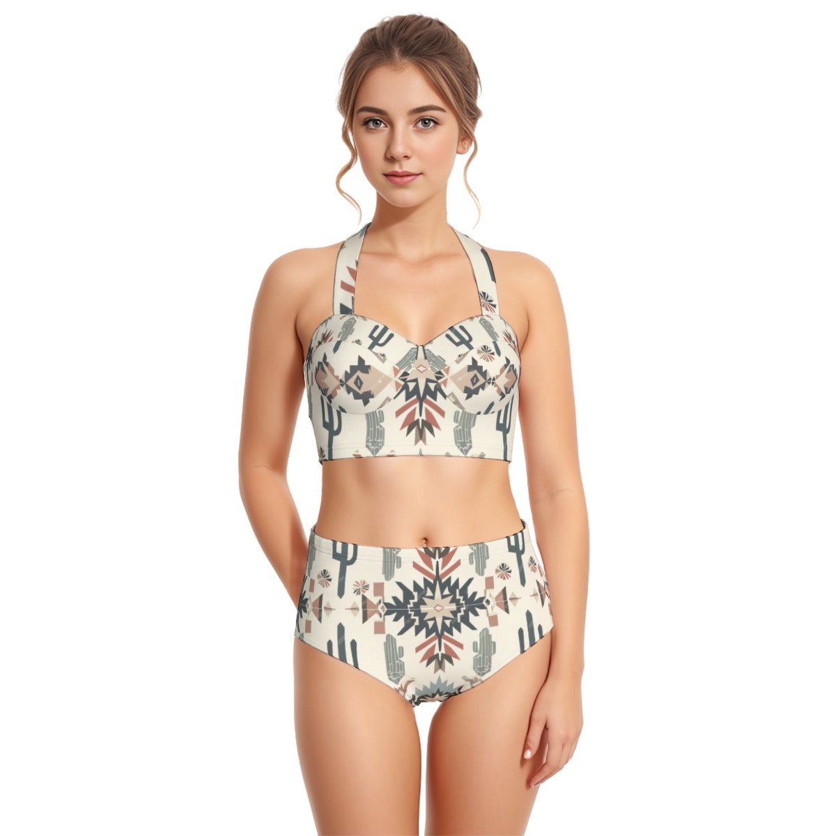 All-Over Print Women's Swimsuit Set With Halter