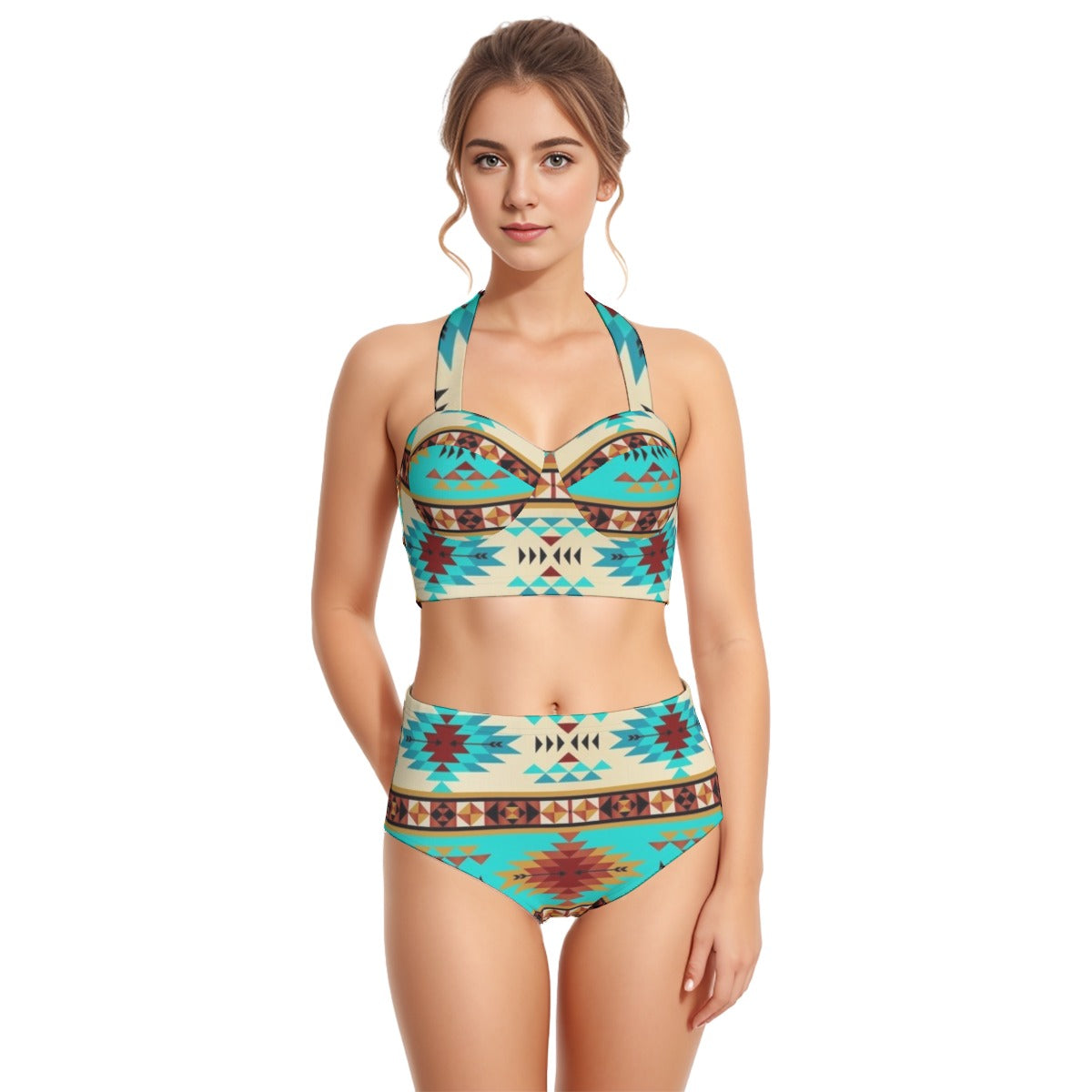 All-Over Print Women's Swimsuit Set With Halter