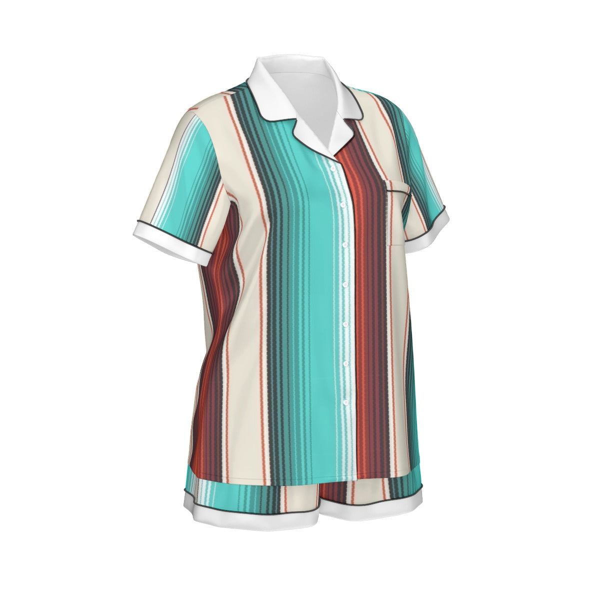 All-Over Print Women's Imitation Silk Pajama Set With Short Sleeve