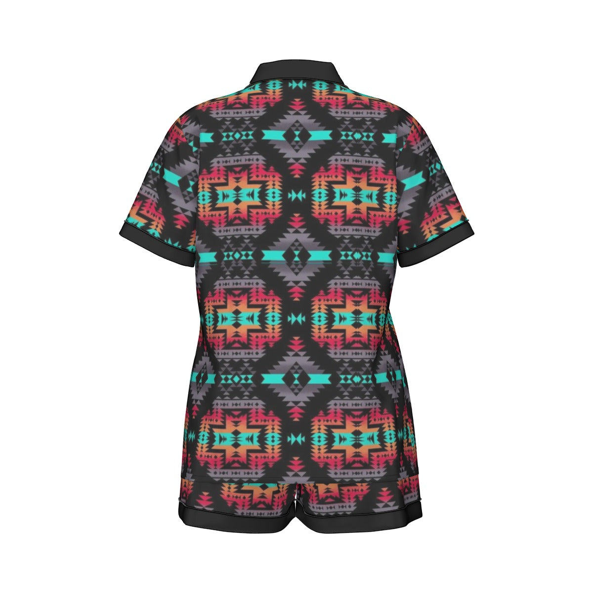 All-Over Print Women's Imitation Silk Pajama Set With Short Sleeve