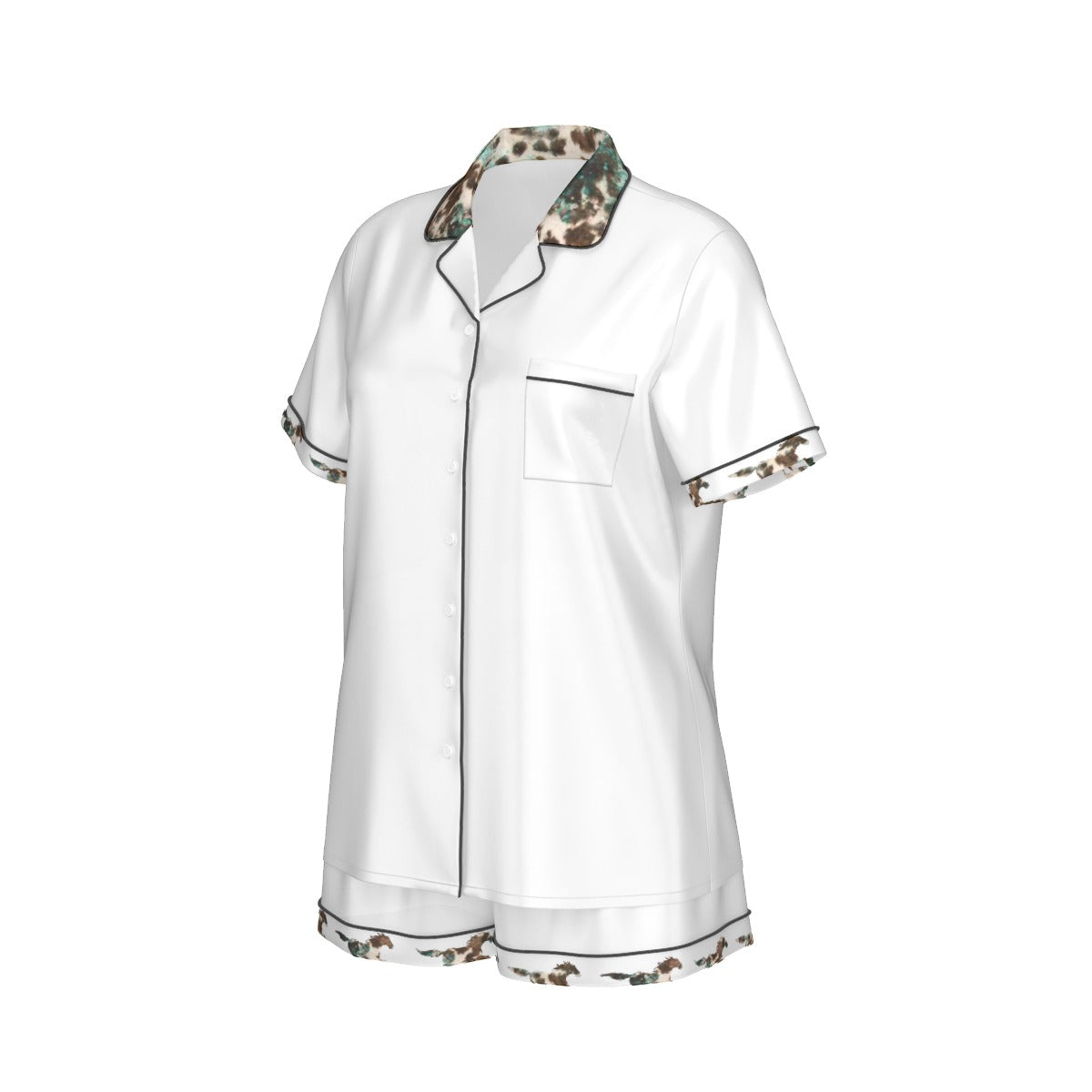 All-Over Print Women's Imitation Silk Pajama Set With Short Sleeve