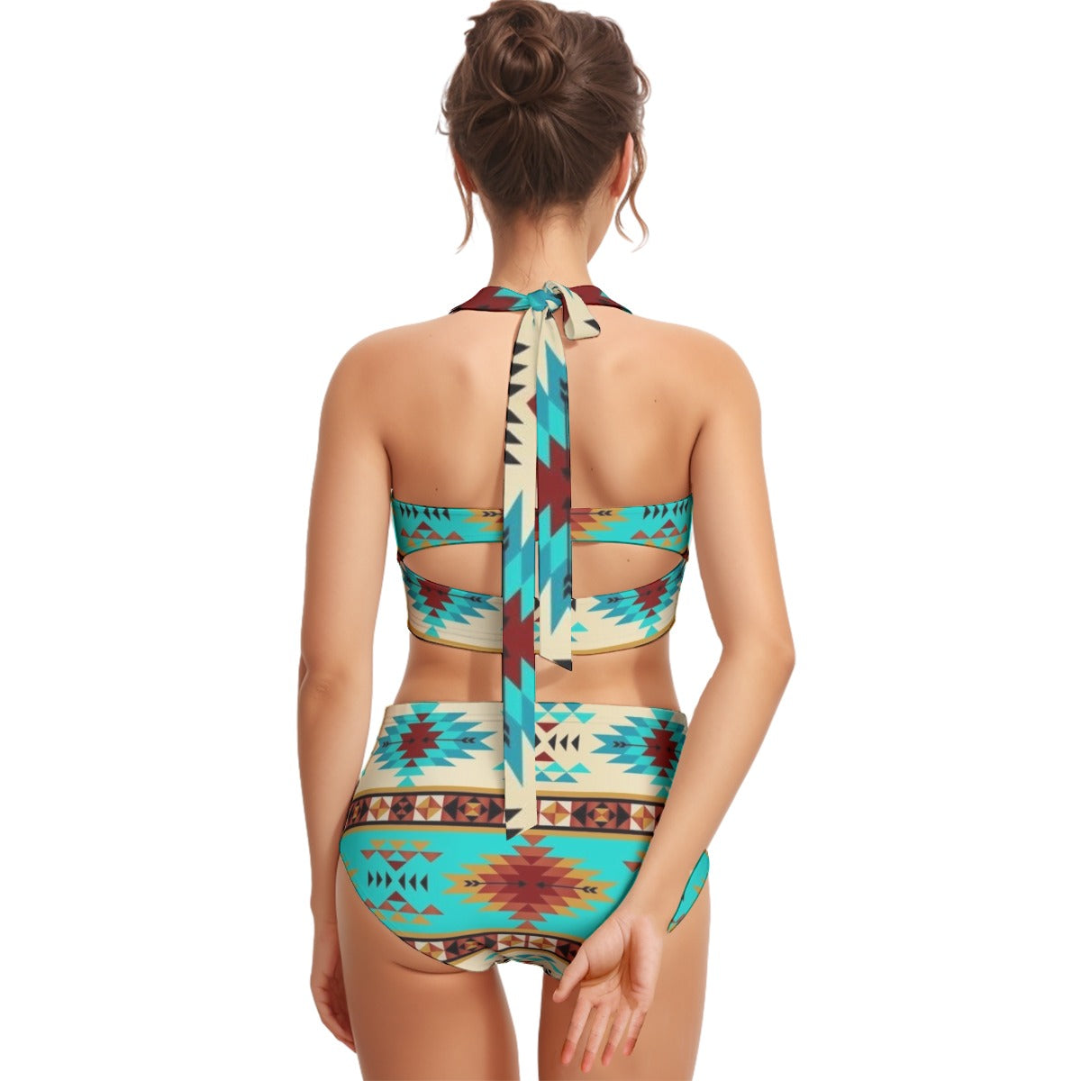All-Over Print Women's Swimsuit Set With Halter