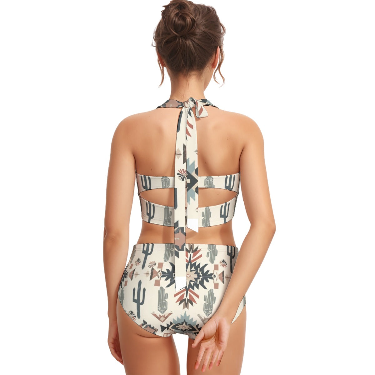 All-Over Print Women's Swimsuit Set With Halter