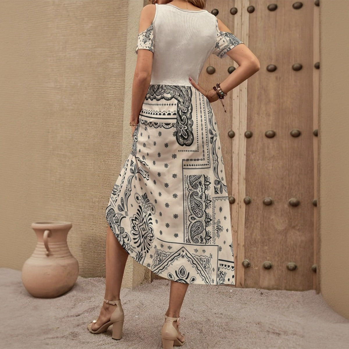All-Over Print Women's V-neck Off-shoulder Dress
