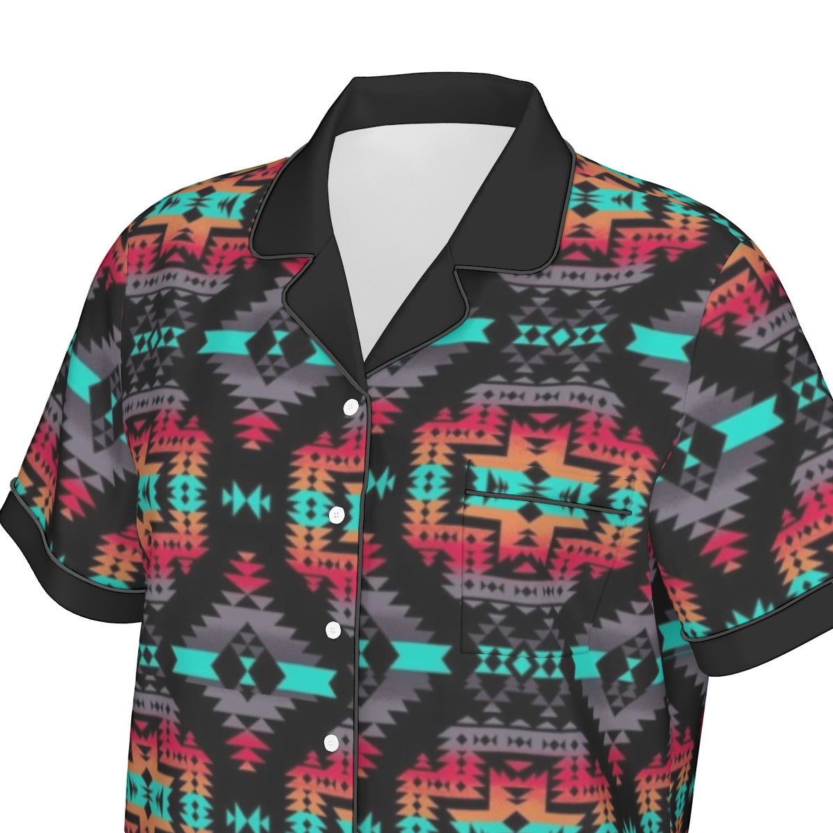 All-Over Print Women's Imitation Silk Pajama Set With Short Sleeve