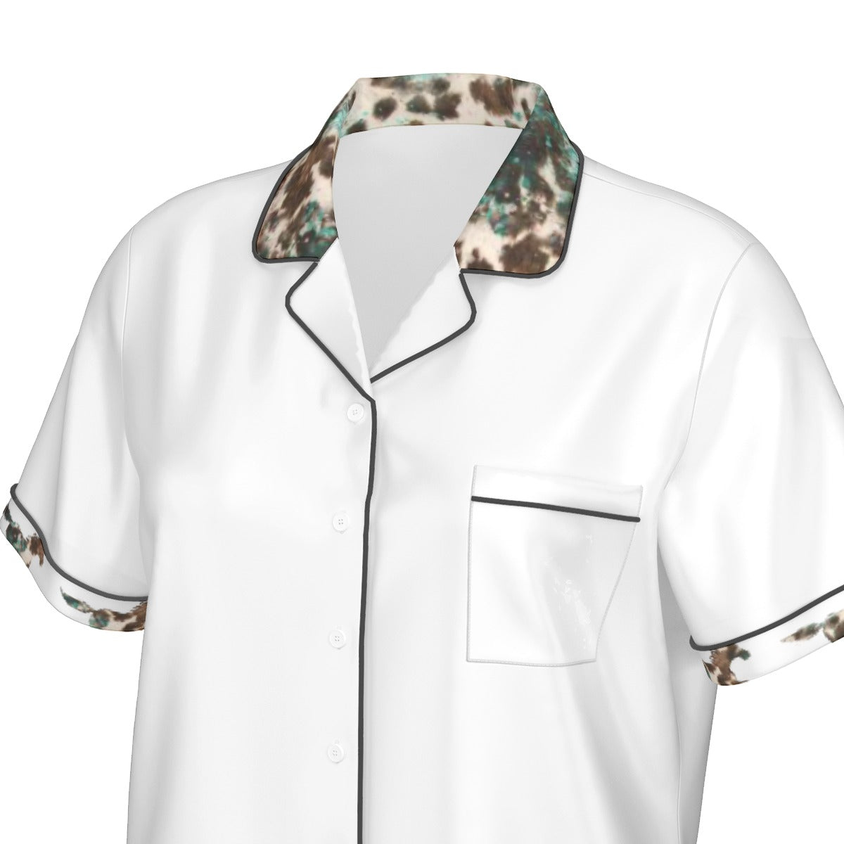 All-Over Print Women's Imitation Silk Pajama Set With Short Sleeve