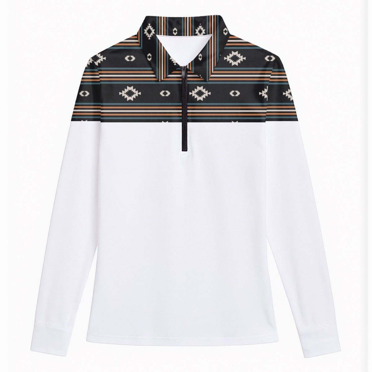 All-Over Print Women's Quarter Zip Sport Shirt With  Long Sleeve
