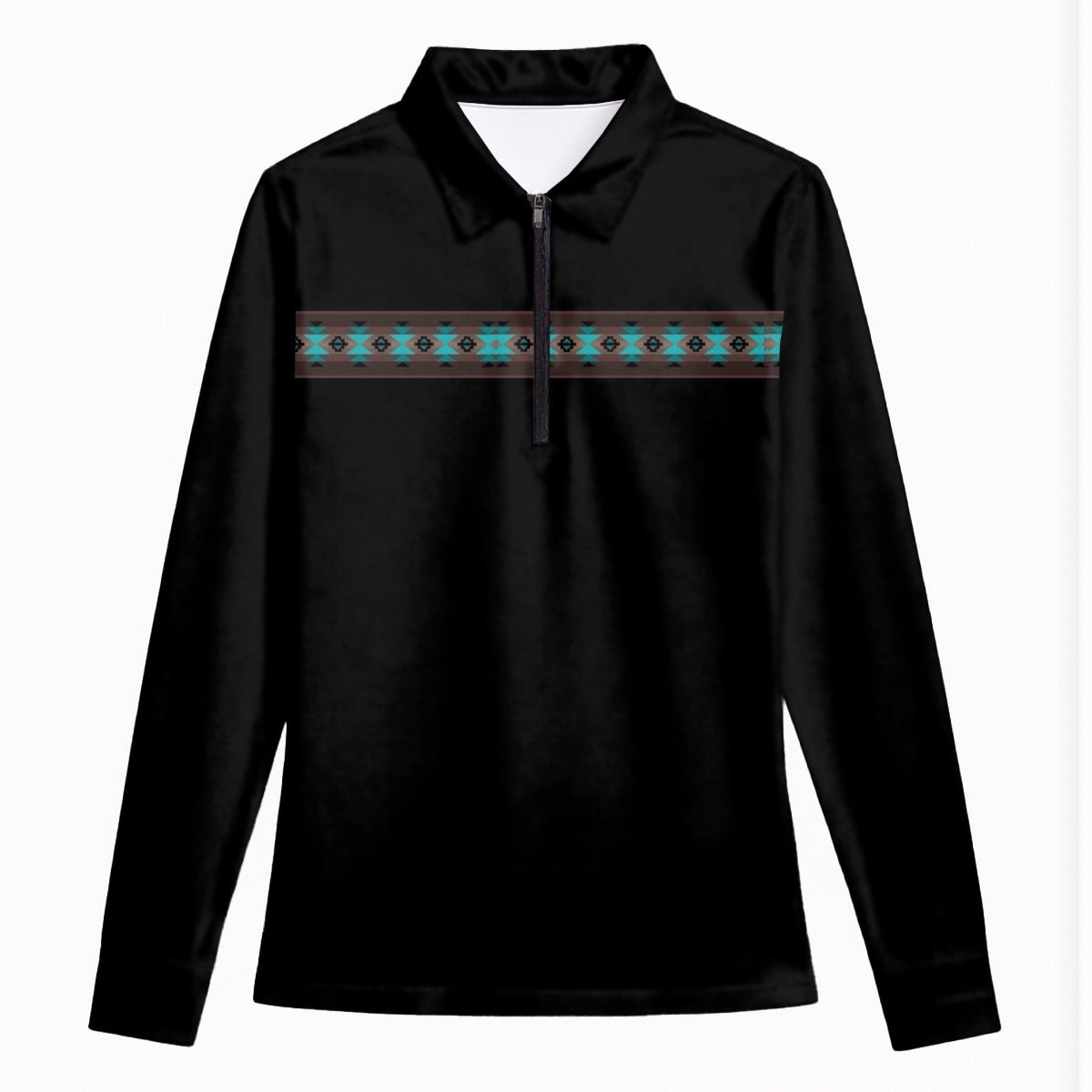 All-Over Print Women's Quarter Zip Sport Shirt With  Long Sleeve