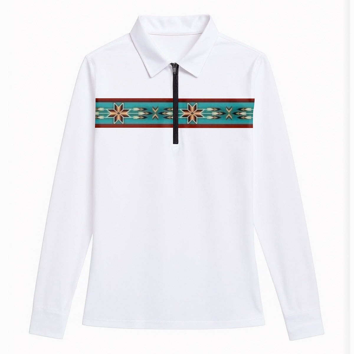 All-Over Print Women's Quarter Zip Sport Shirt With  Long Sleeve